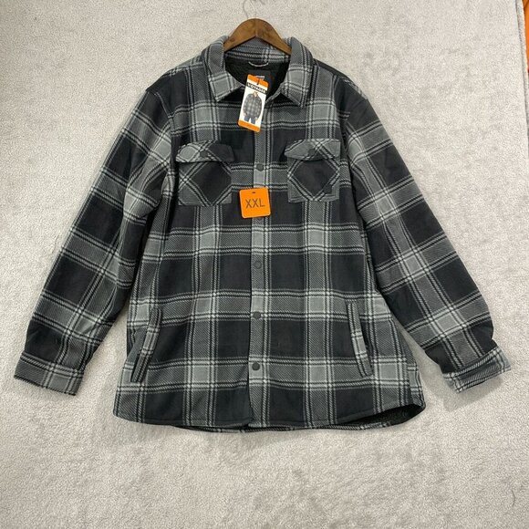 NEW Voyager Mens XXL Black & Gray Plaid Sherpa-Lined Shacket Polyester H1117 - Picture 1 of 9
